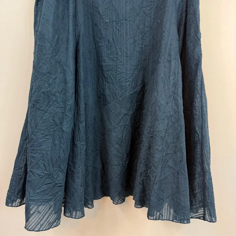 J.Jill Embroidered Maxi Skirt 16 Tall Blue Cotton Linen Boho Lagenlook Cottage